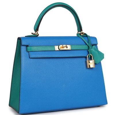 Hermès Kelly Sellier 25 Special Order HSS Blue Hydra / Blue Paon Chevre GHW