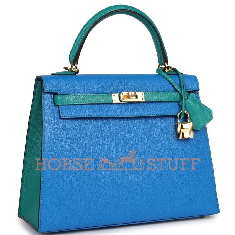 Hermès Kelly Sellier 25 Special Order HSS Blue Hydra / Blue Paon Chevre GHW