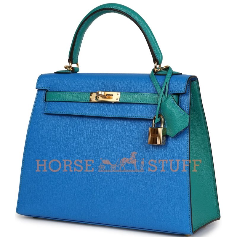 Hermès Kelly Sellier 25 Special Order HSS Blue Hydra / Blue Paon Chevre GHW