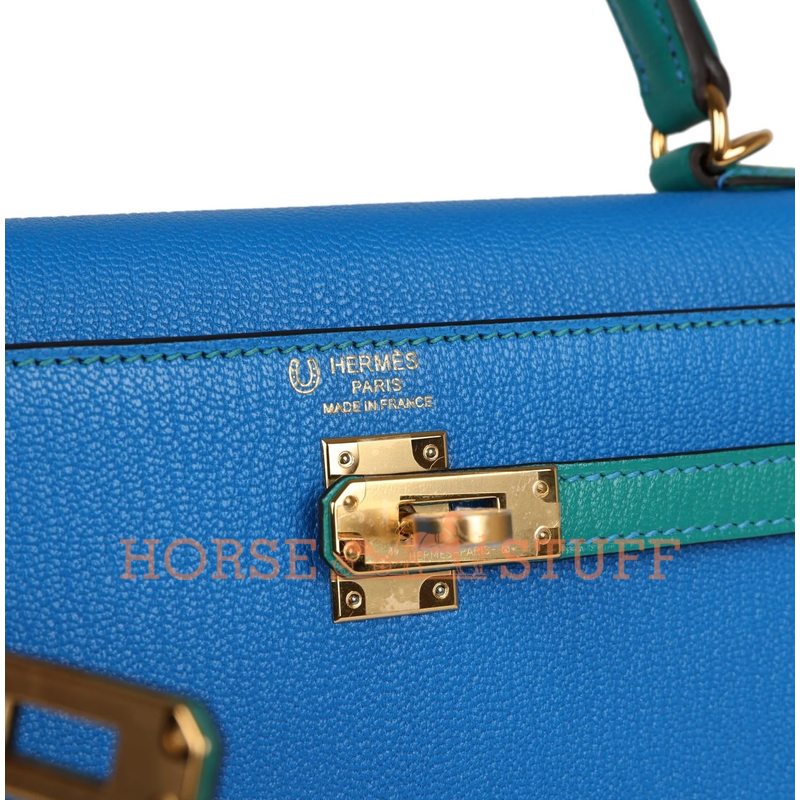 Hermès Kelly Sellier 25 Special Order HSS Blue Hydra / Blue Paon Chevre GHW