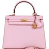 Hermès Kelly Sellier 25 Special Order HSS Rose Sakura Chevre with Rouge de Coeur Contrast Stitching BGHW