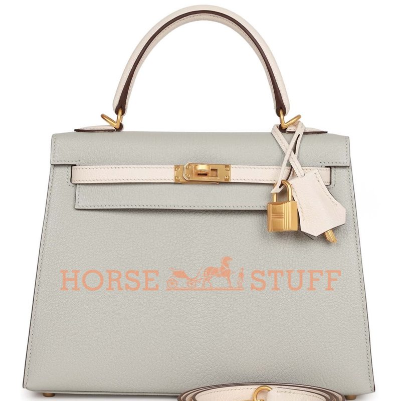 Hermès Kelly Sellier 25 Special Order HSS Gris Perle / Nata Chevre BGHW