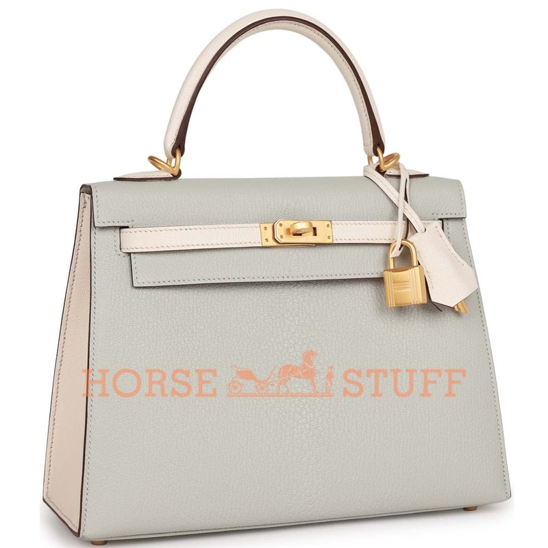 Hermès Kelly Sellier 25 Special Order HSS Gris Perle / Nata Chevre BGHW