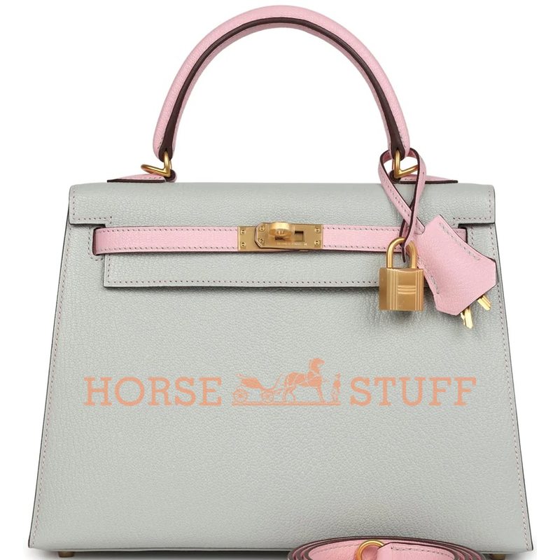 Hermès Kelly Sellier 25 Special Order HSS Gris Perle / Rose Sakura Chevre BGHW