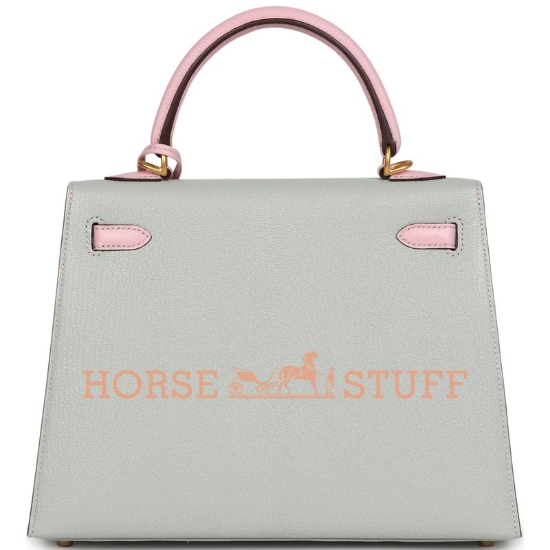 Hermès Kelly Sellier 25 Special Order HSS Gris Perle / Rose Sakura Chevre BGHW