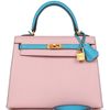 Hermès Kelly Sellier 25 Special Order HSS Rose Sakura / Blue Aztec Chevre BGHW