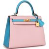 Hermès Kelly Sellier 25 Special Order HSS Rose Sakura / Blue Aztec Chevre BGHW