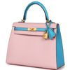 Hermès Kelly Sellier 25 Special Order HSS Rose Sakura / Blue Aztec Chevre BGHW