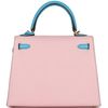 Hermès Kelly Sellier 25 Special Order HSS Rose Sakura / Blue Aztec Chevre BGHW