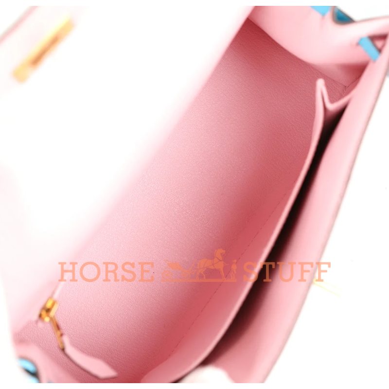 Hermès Kelly Sellier 25 Special Order HSS Rose Sakura / Blue Aztec Chevre BGHW