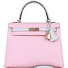 Hermès Kelly Sellier 25 Special Order HSS Rose Sakura / Blue Brume Chèvre GHW