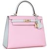 Hermès Kelly Sellier 25 Special Order HSS Rose Sakura / Blue Brume Chèvre GHW