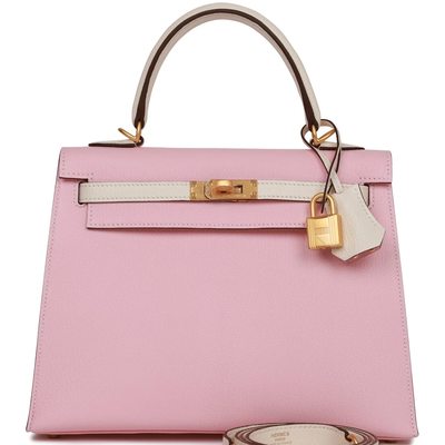 Hermès Kelly Sellier 25 Special Order HSS Rose Sakura / Nata Chèvre BGHW