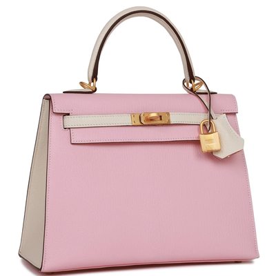 Hermès Kelly Sellier 25 Special Order HSS Rose Sakura / Nata Chèvre BGHW