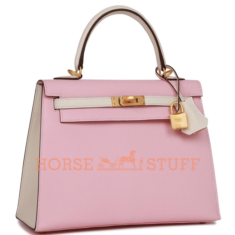 Hermès Kelly Sellier 25 Special Order HSS Rose Sakura / Nata Chèvre BGHW