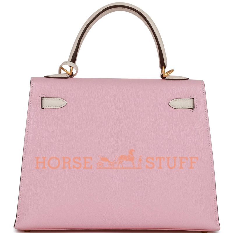 Hermès Kelly Sellier 25 Rose Sakura / Nata Chèvre BGHW