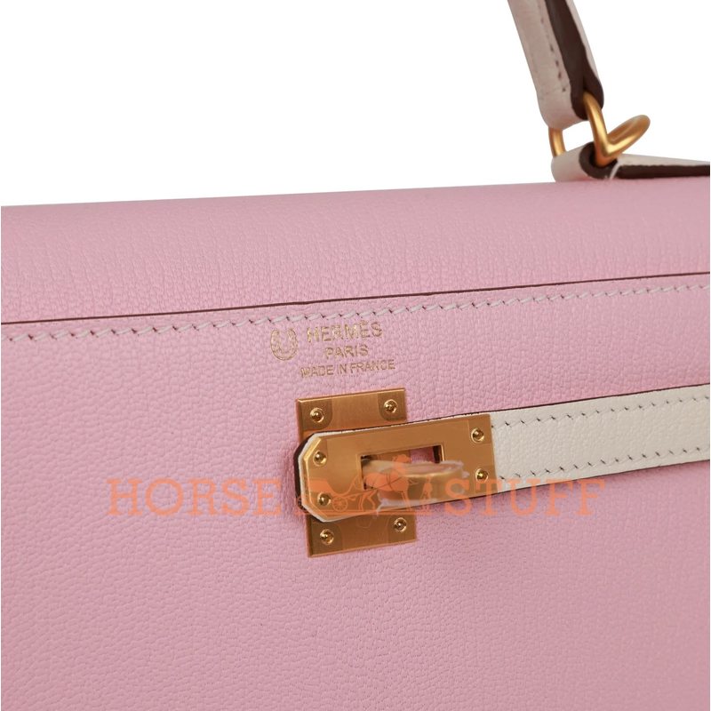 Hermès Kelly Sellier 25 Rose Sakura / Nata Chèvre BGHW