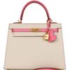 Hermès Kelly Sellier 25 Special Order HSS Craie / Rose Lipstick and Contrast Stitching Epsom BGHW