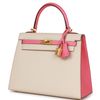 Hermès Kelly Sellier 25 Special Order HSS Craie / Rose Lipstick and Contrast Stitching Epsom BGHW