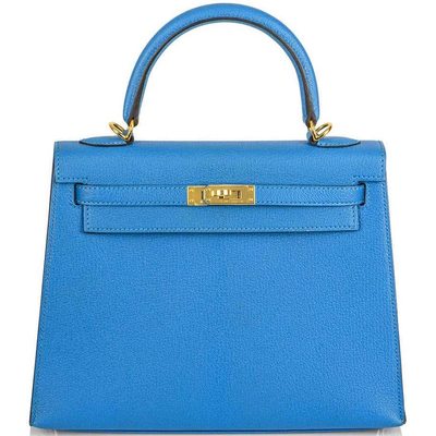 Hermès Kelly Sellier 25 Blue Zanzibar Chèvre GHW 