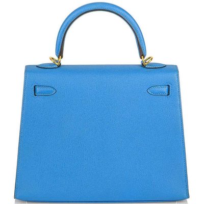 Hermès Kelly Sellier 25 Blue Zanzibar Chèvre GHW 