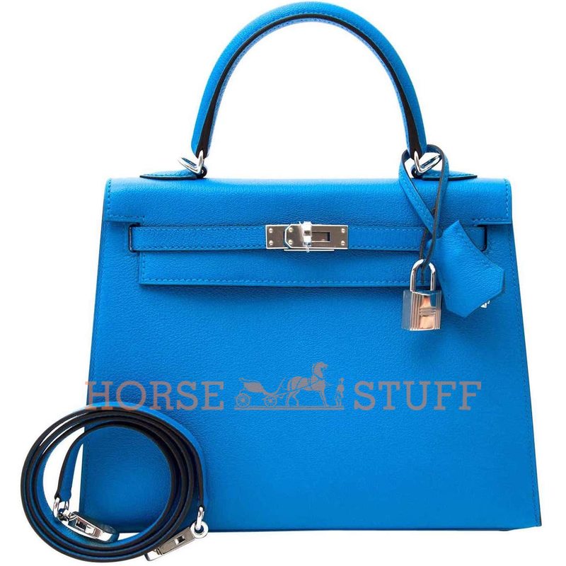 Hermès Kelly Sellier 25 Blue Zanzibar Chèvre PHW