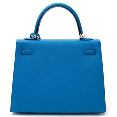Hermès Kelly Sellier 25 Blue Zanzibar Chèvre PHW