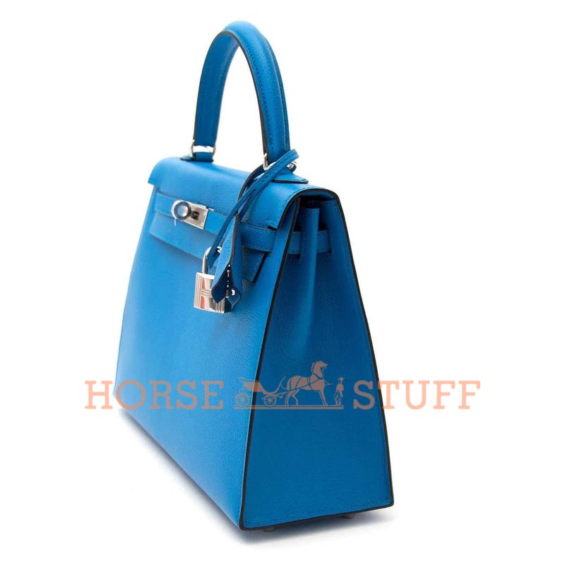 Hermès Kelly Sellier 25 Blue Zanzibar Chèvre PHW