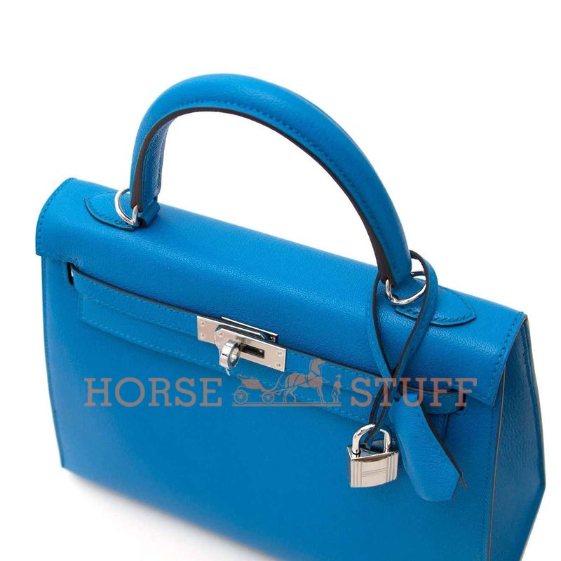 Hermès Kelly Sellier 25 Blue Zanzibar Chèvre PHW