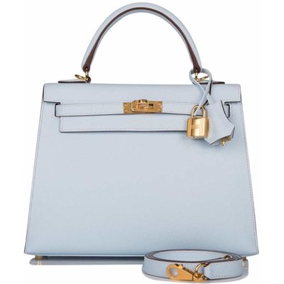 Hermès Kelly Sellier 25 Blue Brume Epsom GHW