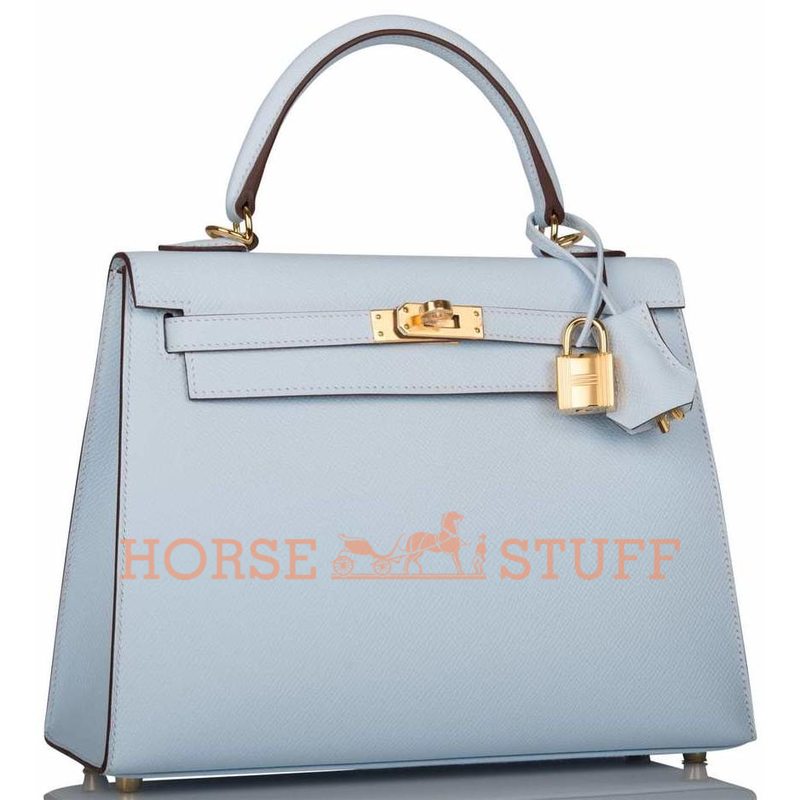 Hermès Kelly Sellier 25 Blue Brume Epsom GHW