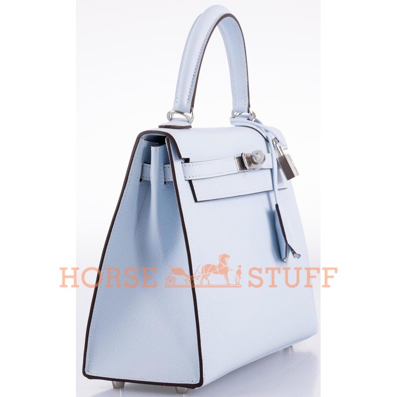 Hermès Kelly Sellier 25 Blue Brume Epsom PHW