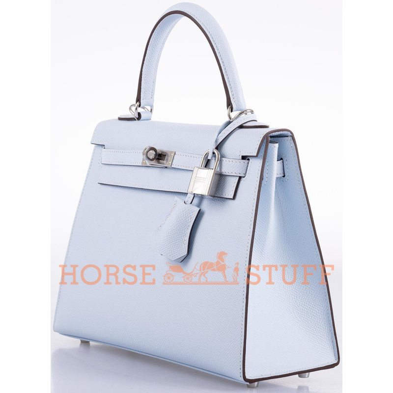 Hermès Kelly Sellier 25 Blue Brume Epsom PHW