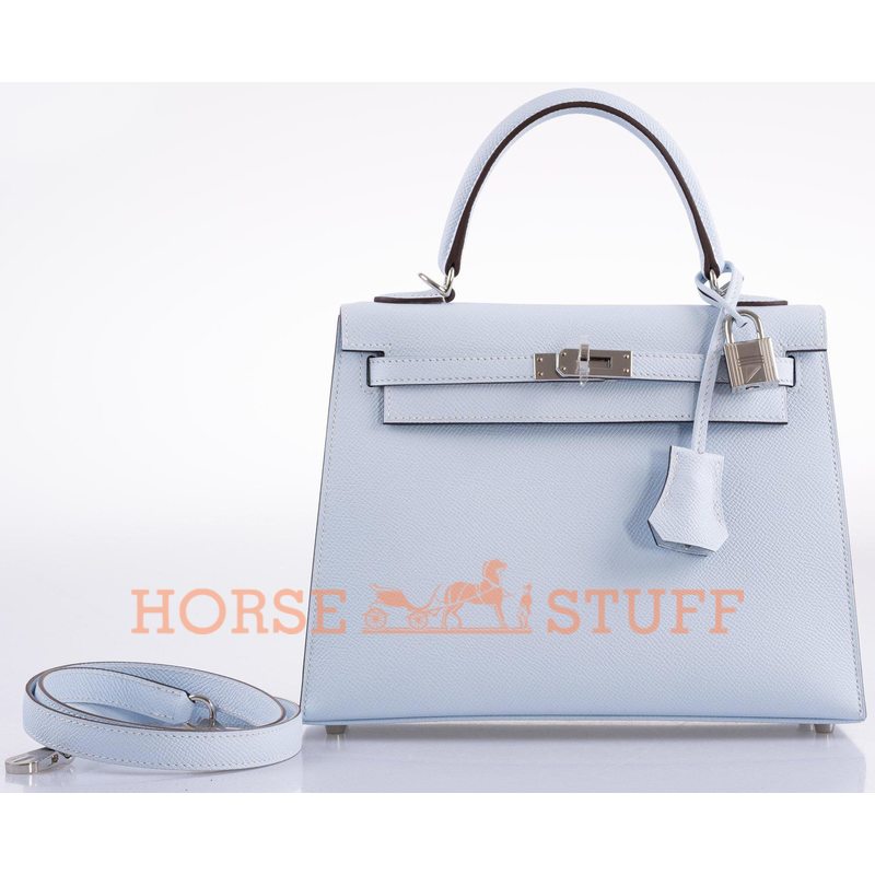 Hermès Kelly Sellier 25 Blue Brume Epsom PHW