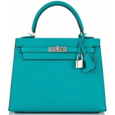 Hermès Kelly Sellier 25 Blue Paon Epsom PHW