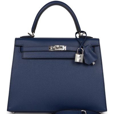 Hermès Kelly Sellier 25 Blue Sapphire Epsom PHW