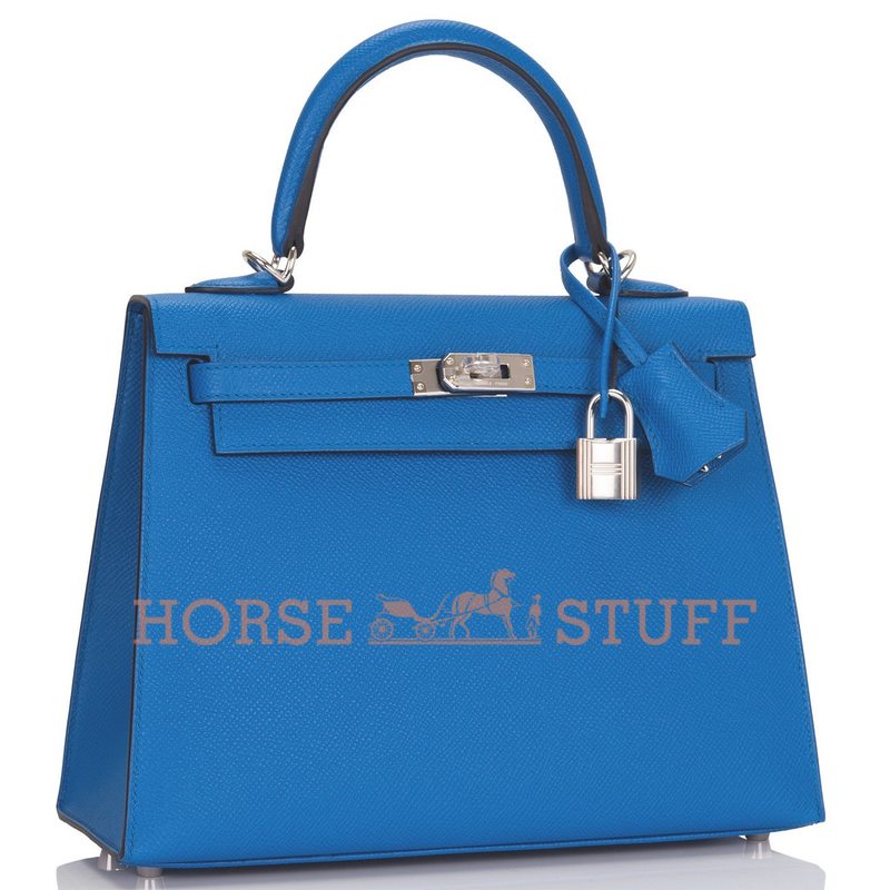 Hermès Kelly Sellier 25 Blue Zellige Epsom PHW