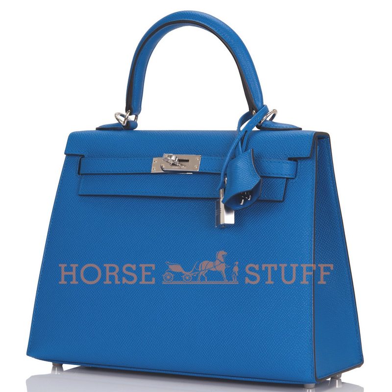 Hermès Kelly Sellier 25 Blue Zellige Epsom PHW