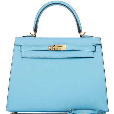 Hermès Kelly Sellier 25 Celeste Epsom GHW