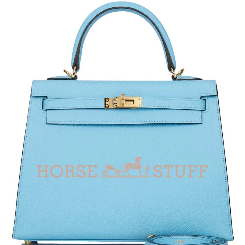 Hermès Kelly Sellier 25 Celeste Epsom GHW