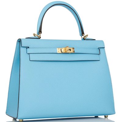Hermès Kelly Sellier 25 Celeste Epsom GHW