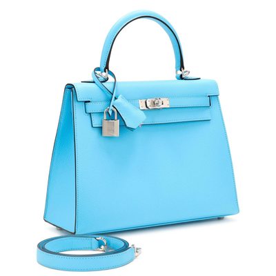 Hermès Kelly Sellier 25 Celeste Epsom PHW