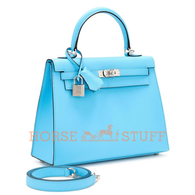 Hermès Kelly Sellier 25 Celeste Epsom PHW