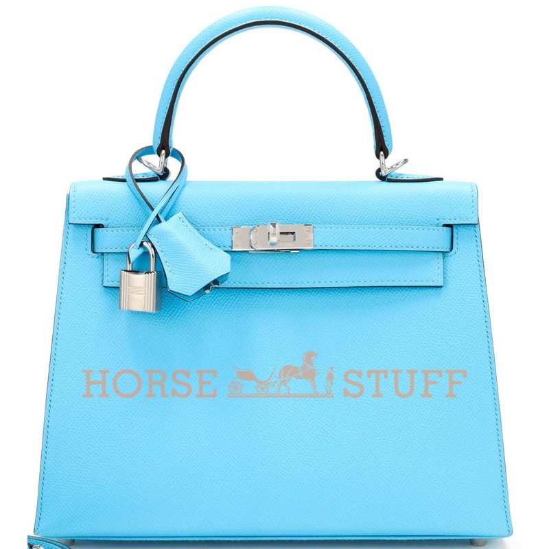 Hermès Kelly Sellier 25 Celeste Epsom PHW