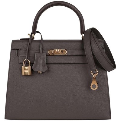 Hermès Kelly Sellier 25 Etain Epsom GHW