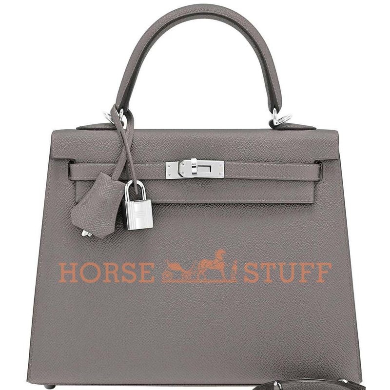 Hermès Kelly Sellier 25 Etain Epsom PHW