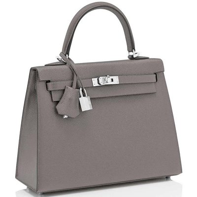 Hermès Kelly Sellier 25 Etain Epsom PHW