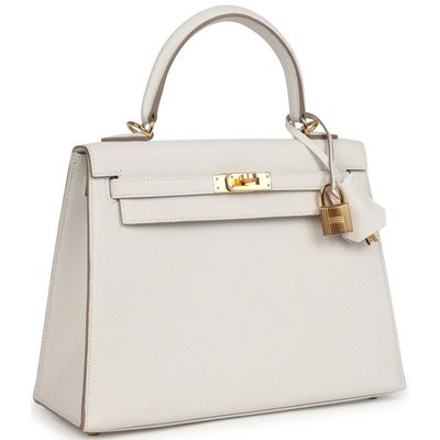 Hermès Kelly Sellier 25 Gris Pale Epsom GHW
