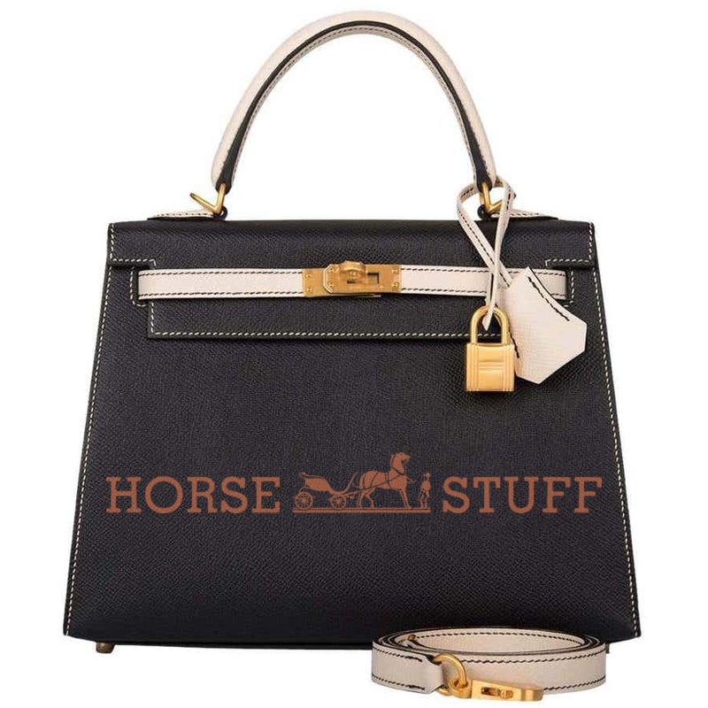 Hermès Kelly Sellier 25 Special Order HSS Black / Craie Epsom BGHW