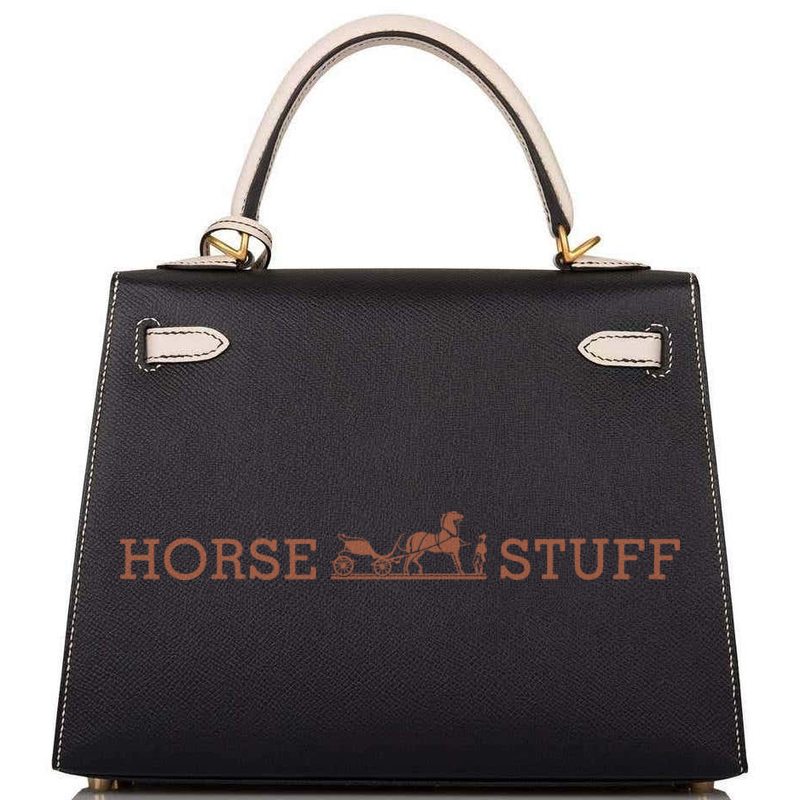 Hermès Kelly Sellier 25 Special Order HSS Black / Craie Epsom BGHW